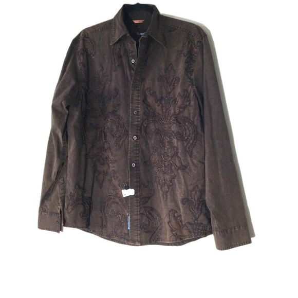 Roar Shirt Men’s Size L Brown Distressed Western Pattern Button Down Long Sleeve - Picture 2 of 11